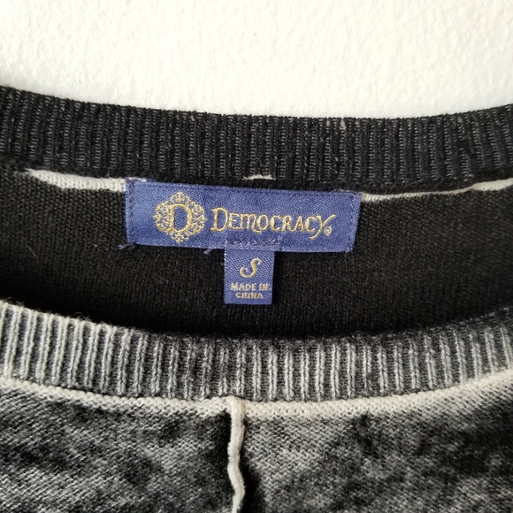 Democracy Sweater Black White Reverse Print Seamed Lightweight Cotton S - Picture 6 of 10